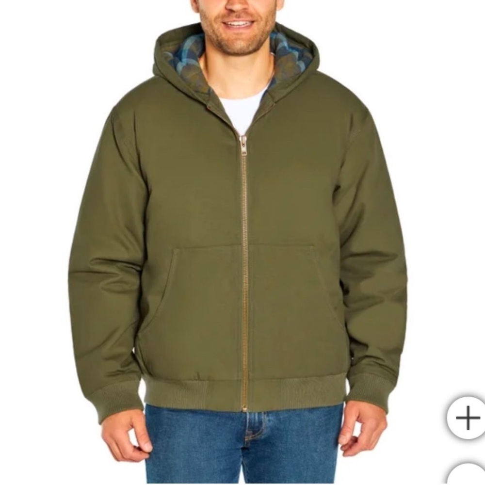 Woolrich Men's Canvas Flannel Hooded Jacket in Khaki Olive green medium NWOT